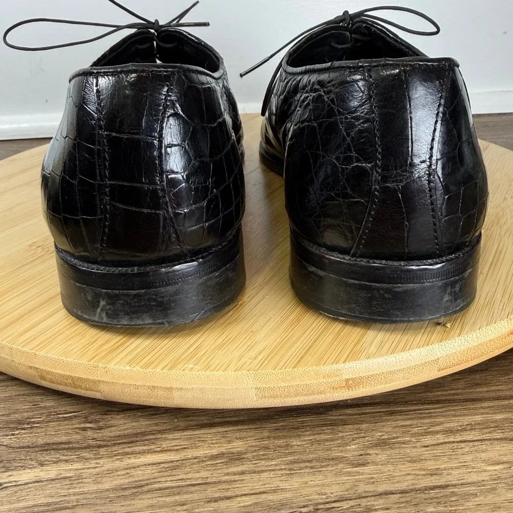 David Eden Gino Oxford Men 9.5M Black Alligator Exotic Leather Italy Formal Rare